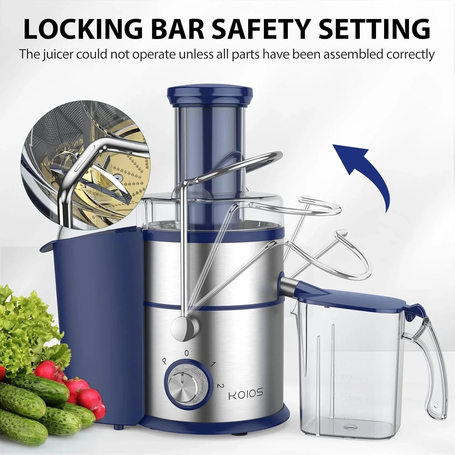 1300W KOIOS Centrifugal Juicer with Extra Large 3" Feed Chute and Titanium Filter