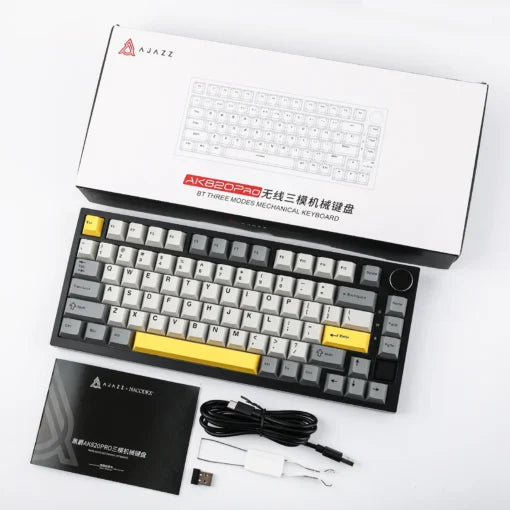 Ajazz AK820 Pro Wireless RGB Mechanical Keyboard – Grey with Flying Fish and Gift switches
