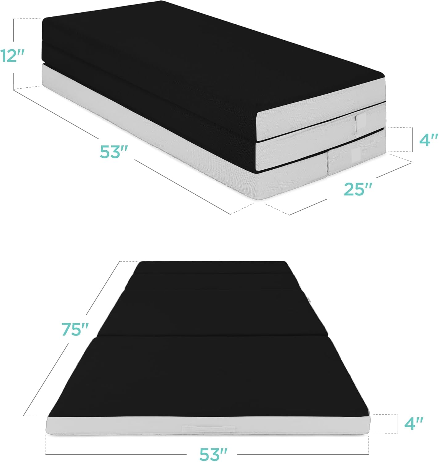 4in Portable Queen-Size Mattress, Tri-Fold Mattress for Camping, Guest, Toddler