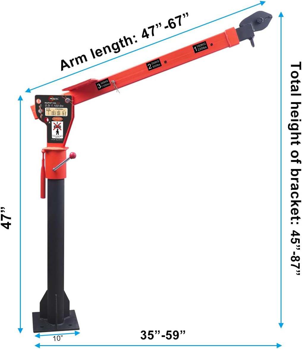 Pismire Winch Versatile 0.5T Folding Truck-Mounted Bed Crane Hoist Lift Pickup with Electric Winch 3500 lb 12V, Painted Steel 1100 lb Pickup 360掳 Swivel Base