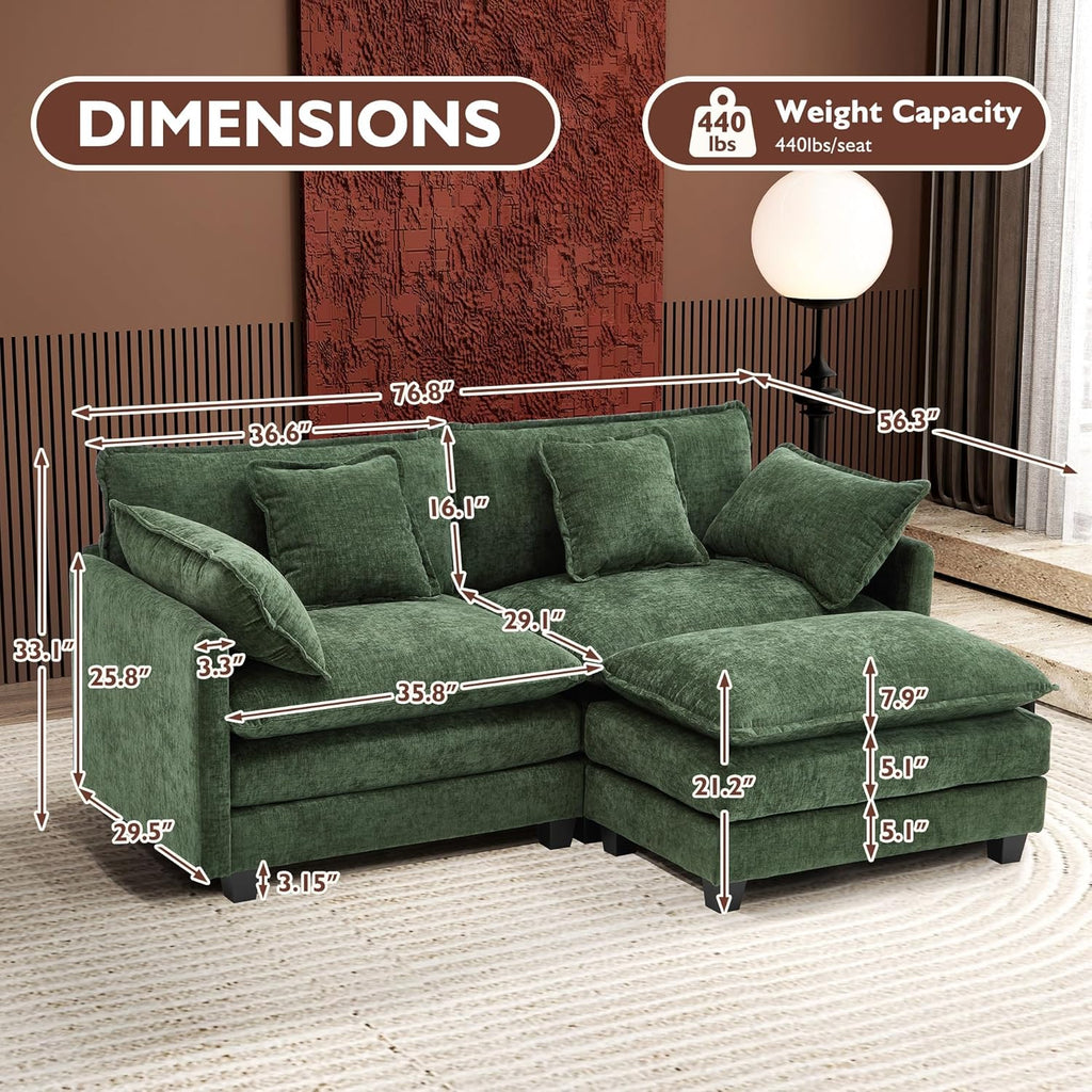 111.4 Inch L-Shaped Modern Sofa Modular Cloud Sofa Ottoman 4-Seater Chenille Deep Seat Sofa