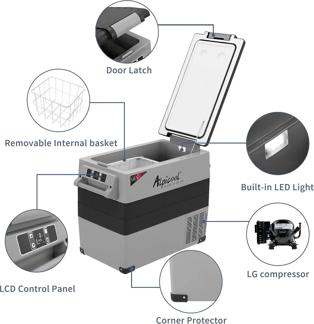 CF45 Portable Refrigerator 12 Volt Car Freezer 42 Quart Mini Fridge Freezer (-4掳C~68掳C) for Truck, RV, Vehicle, Travel, Outdoor -12/24V DC