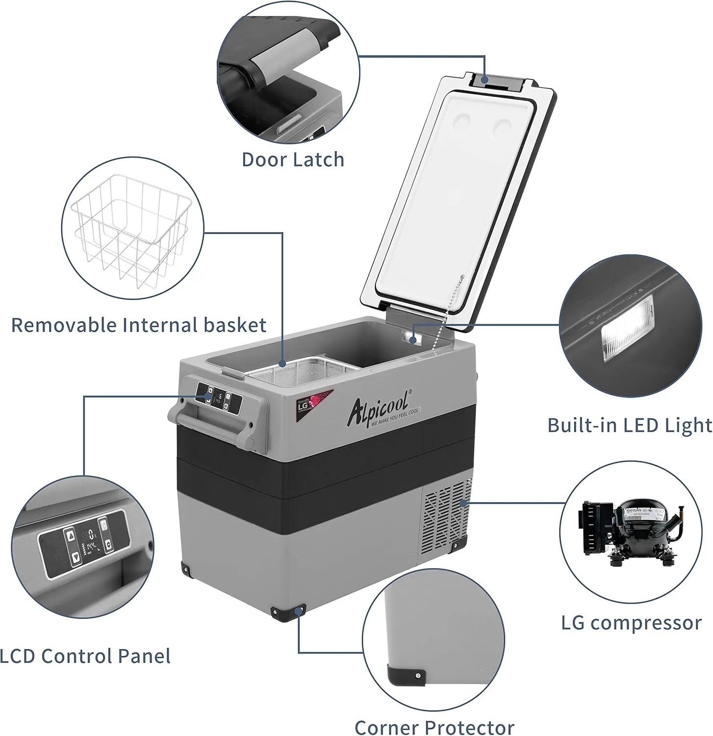 CF45 Portable Refrigerator 12 Volt Car Freezer 42 Quart Mini Fridge Freezer (-4掳C~68掳C) for Truck, RV, Vehicle, Travel, Outdoor -12/24V DC