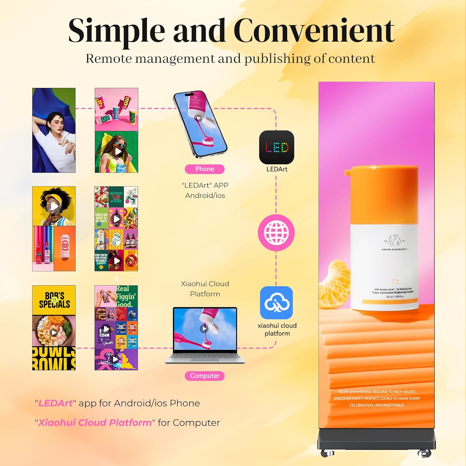 80" P1.86 Flexible Spliceable LED Poster Display – USB Plug-and-Play, Mobile & PC Remote Control, Digital Signage Advertising Screen (Silver, 1-Pack)