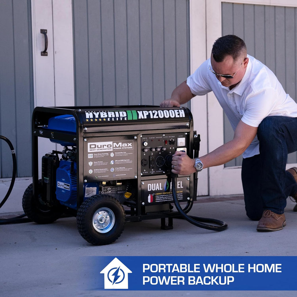 DuroMax XP13000EH 13,000-Watt Dual Fuel Portable Generator - Gas & Propane, Electric Start, Whole Home Backup Power, Transfer Switch Ready, RV & Emergency Ready
