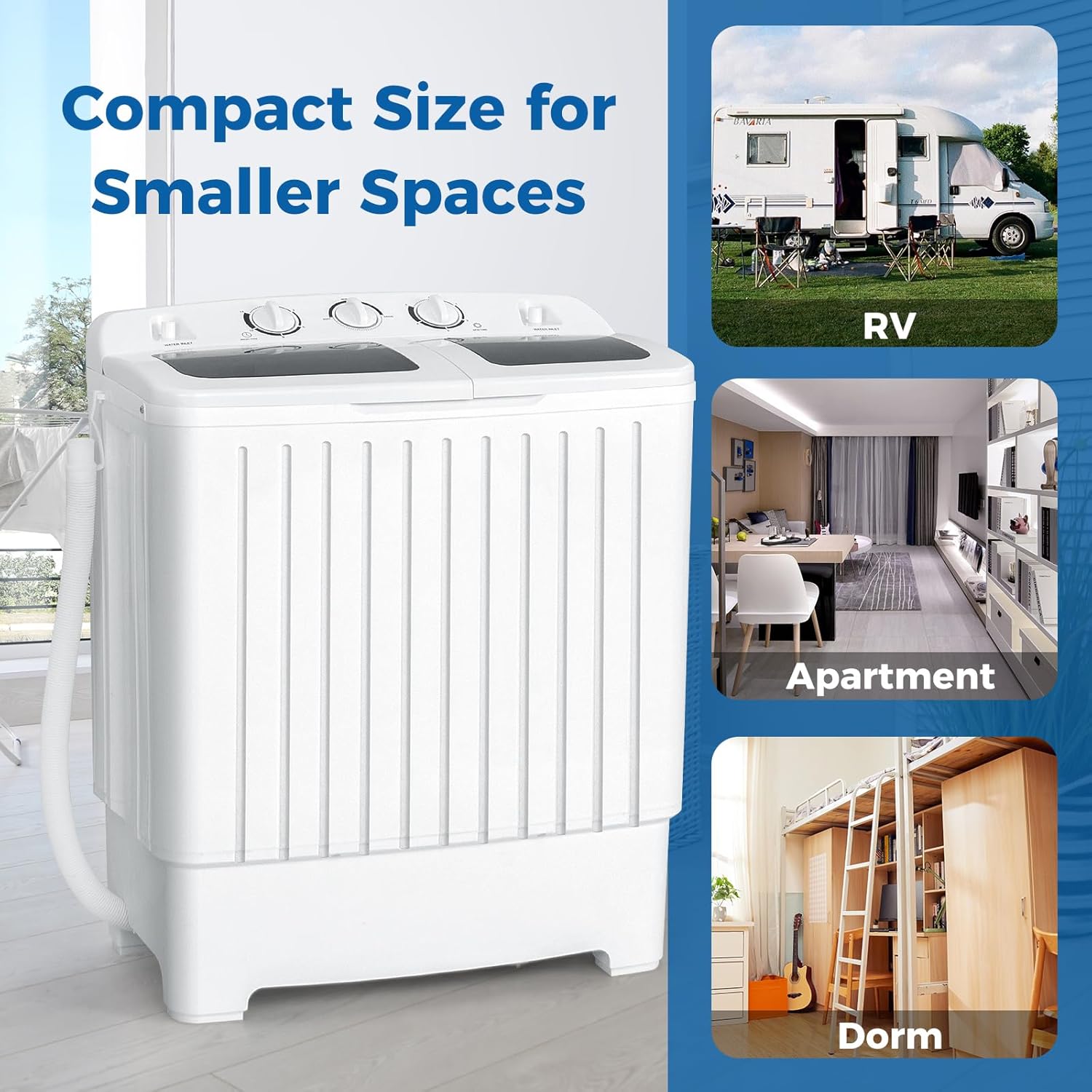 Portable Washing Machine, Twin Tub 20 Lbs Capacity, Washer(12 Lbs) and Spinner(8 Lbs), Durable Design, Timer Control, Compact Laundry Washer for RV, Apartments and Dorms, Grey+White