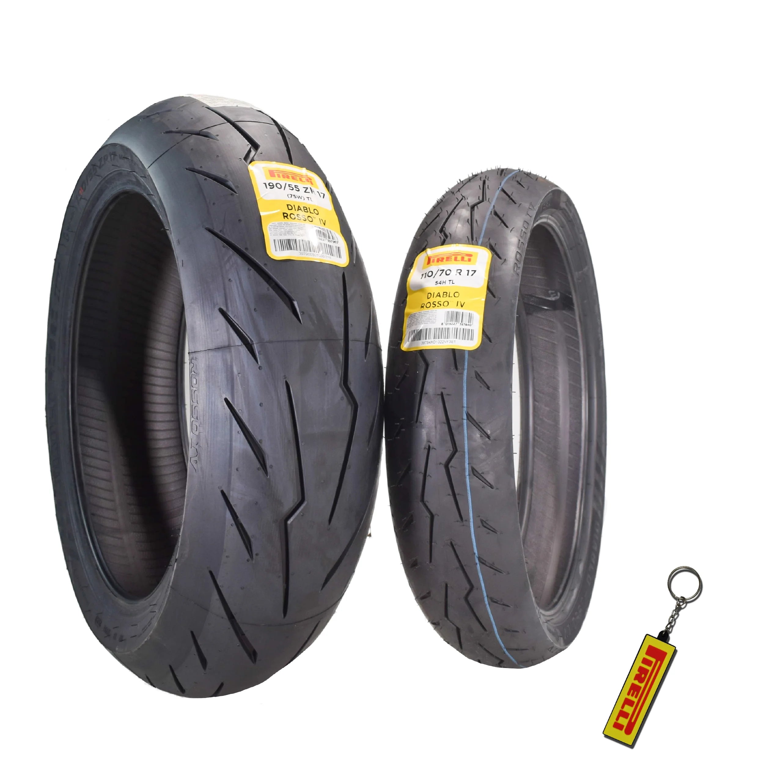 Pirelli Diablo Rosso IV Motorcycle Tires Set Front 110/70ZR17 & Rear 190/55ZR17 with Bonus Keychain