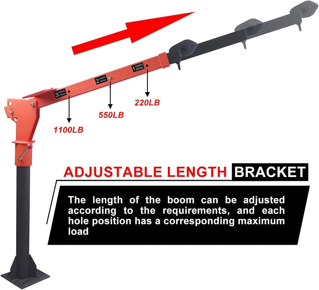 Pismire Winch Versatile 0.5T Folding Truck-Mounted Bed Crane Hoist Lift Pickup with Electric Winch 3500 lb 12V, Painted Steel 1100 lb Pickup 360掳 Swivel Base