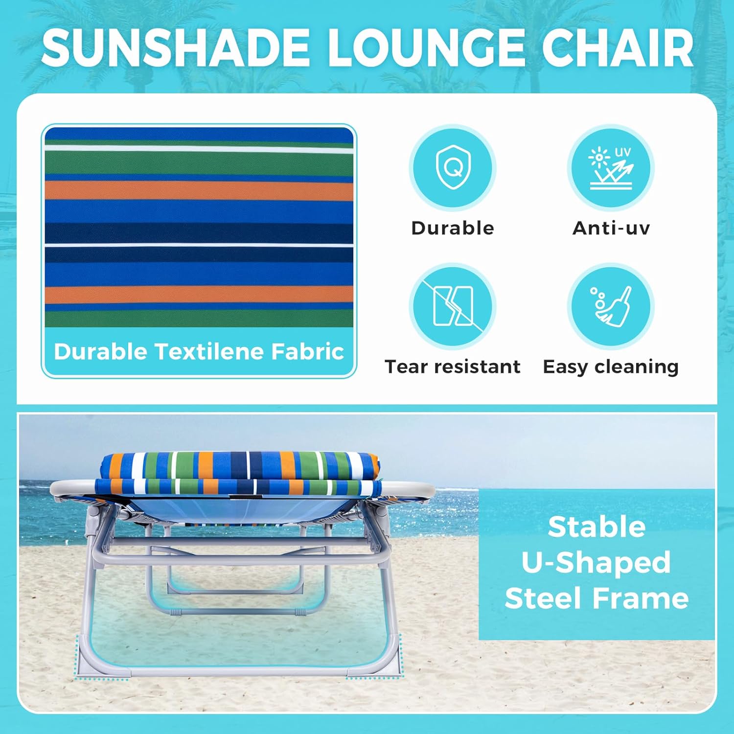 2 Pack Outdoor Chaise Lounge Chair - Portable Folding Patio Pool Lounge Chair, 5 Positions Adjustable Reclining Camping Chair with Side Table,Shoulder Strap, Pillow for Beach Sunbathing Lawn