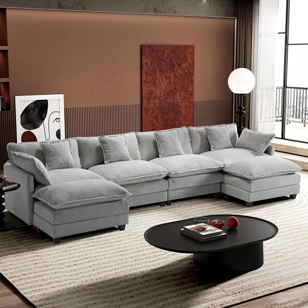 111.4 Inch L Shaped Modern Sofa Modular Cloud Sofa with Ottoman 4 Seater Chenille Deep Seat Sofa