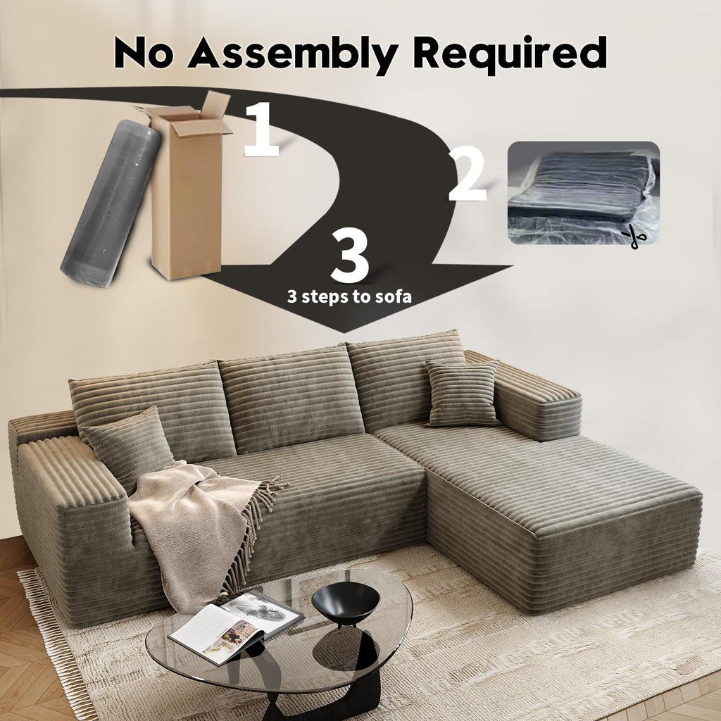 107.5" Cloud Modular Sectional Sofa Couch with L-Shape Chaise,Modern Minimalist Upholstered Couches for Living Room Bedroom,Deep Seat Corner Couch，No Assembly Required (Black,Left Facing Chaise)