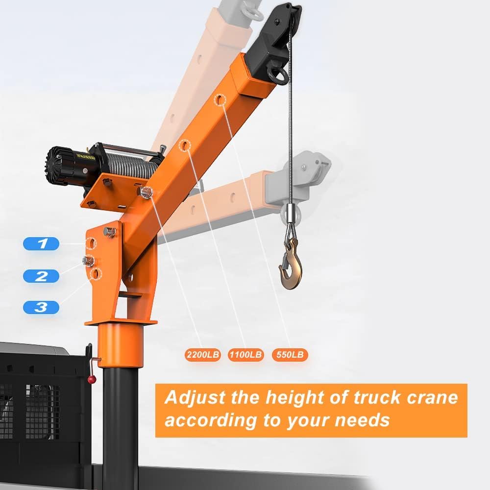 1100lb Folding Dismountable Household Hoist Truck Crane with Electric Hoist (110V) 880lb Pulling Force, Jib Cranes for Factory, Warehouse, Construction