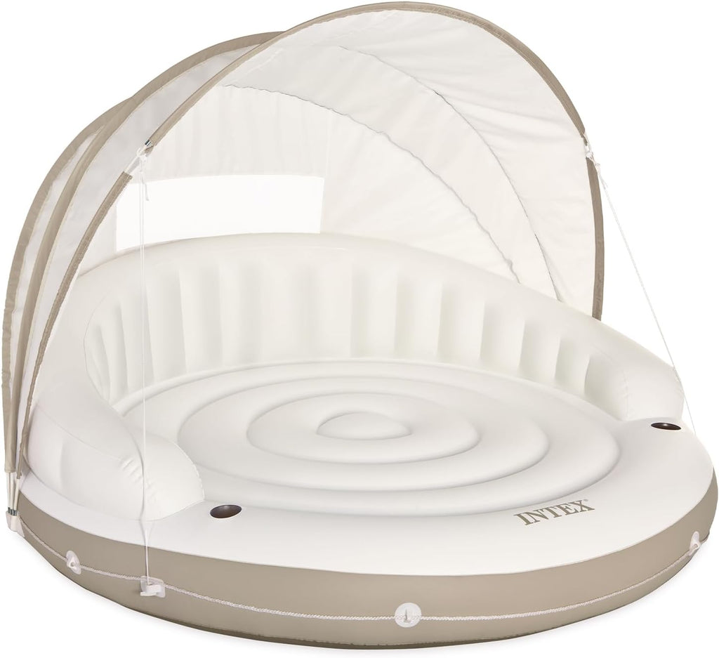 58292EP Canopy Island Inflatable Pool Float: Comfortable Lounge Surface Built-in Cup Holders Detachable Sunshade 440lb Max Weight Capacity 78.5" x 59"