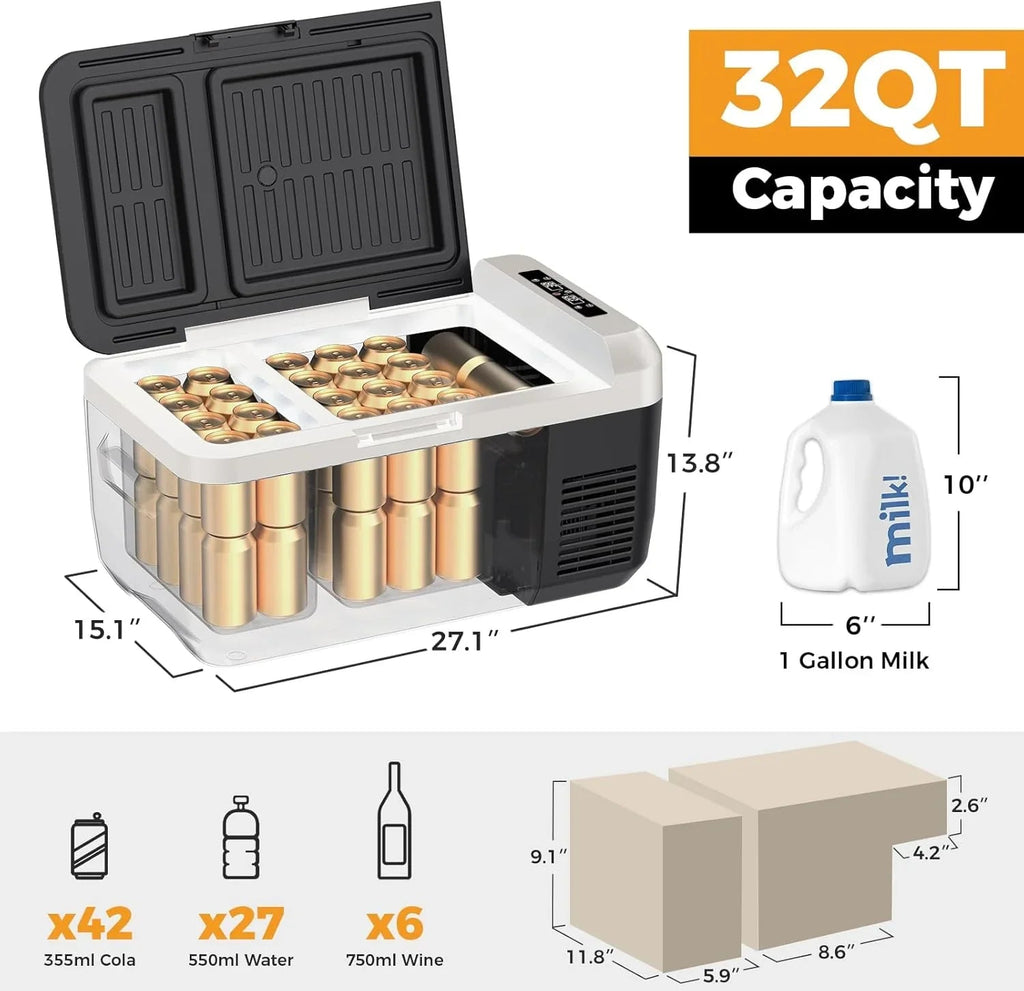 12V Refrigerator 21 Quart Portable Freezer 50 Hours Keep Cool Electric Cooler Car Refrigerator