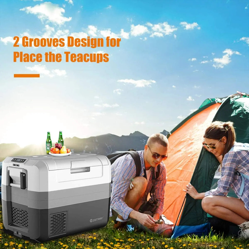Portable Car Refrigerator, -14.8 to 50 , 58-Quart Compressor Travel Fridge with Two-way Open Door, Operating Panel, Groove Design, Compact RV Freezer and Cooler for Outdoor and Home Use
