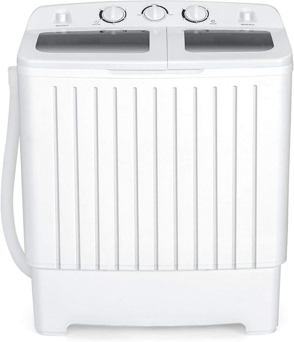 Portable Washing Machine, Twin Tub 20 Lbs Capacity, Washer(12 Lbs) and Spinner(8 Lbs), Durable Design, Timer Control, Compact Laundry Washer for RV, Apartments and Dorms, Grey+White