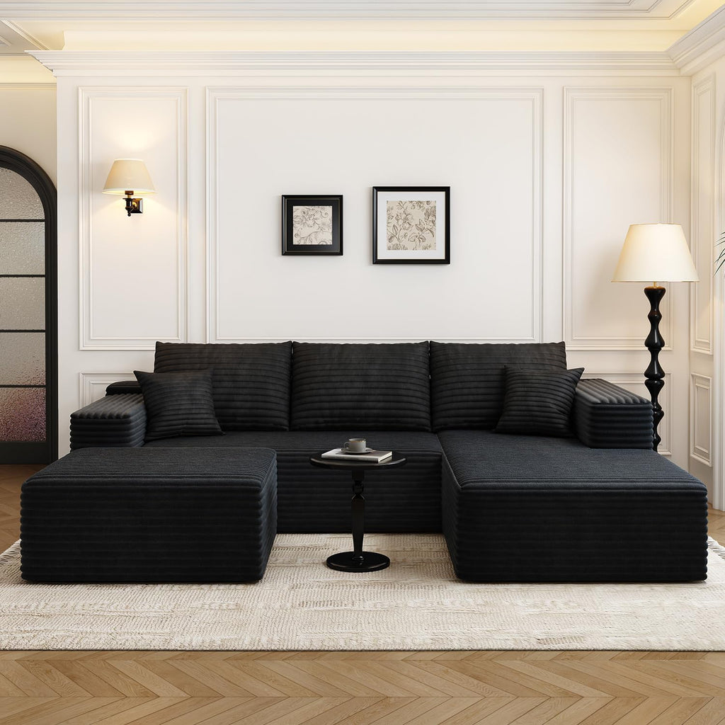 107.5" Cloud Modular Sectional Sofa Couch with L-Shape Chaise,Modern Minimalist Upholstered Couches for Living Room Bedroom,Deep Seat Corner Couch，No Assembly Required (Black,Left Facing Chaise)