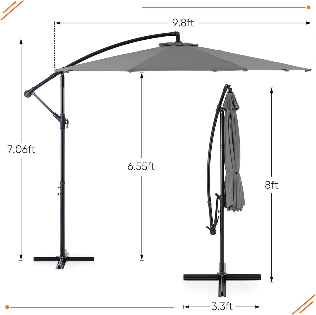 9.8FT Offset Patio Umbrella Hanging Cantilever Umbrella Outdoor Sun Shade with Easy Tilt Adjustment, 8 Ribs, UV Protection for Backyard, Lawn, Garden and Pool, Blue