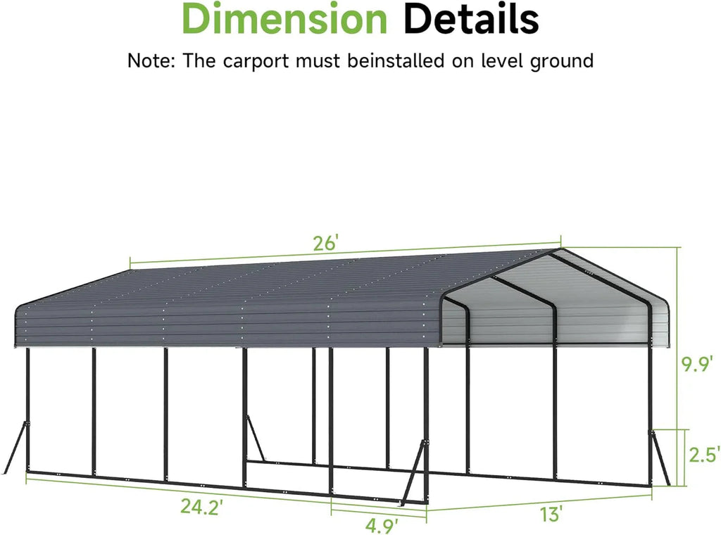 10'x15' Heavy Duty Metal Carport Outdoor Garage Car Shelter Shade with Heavier Frame