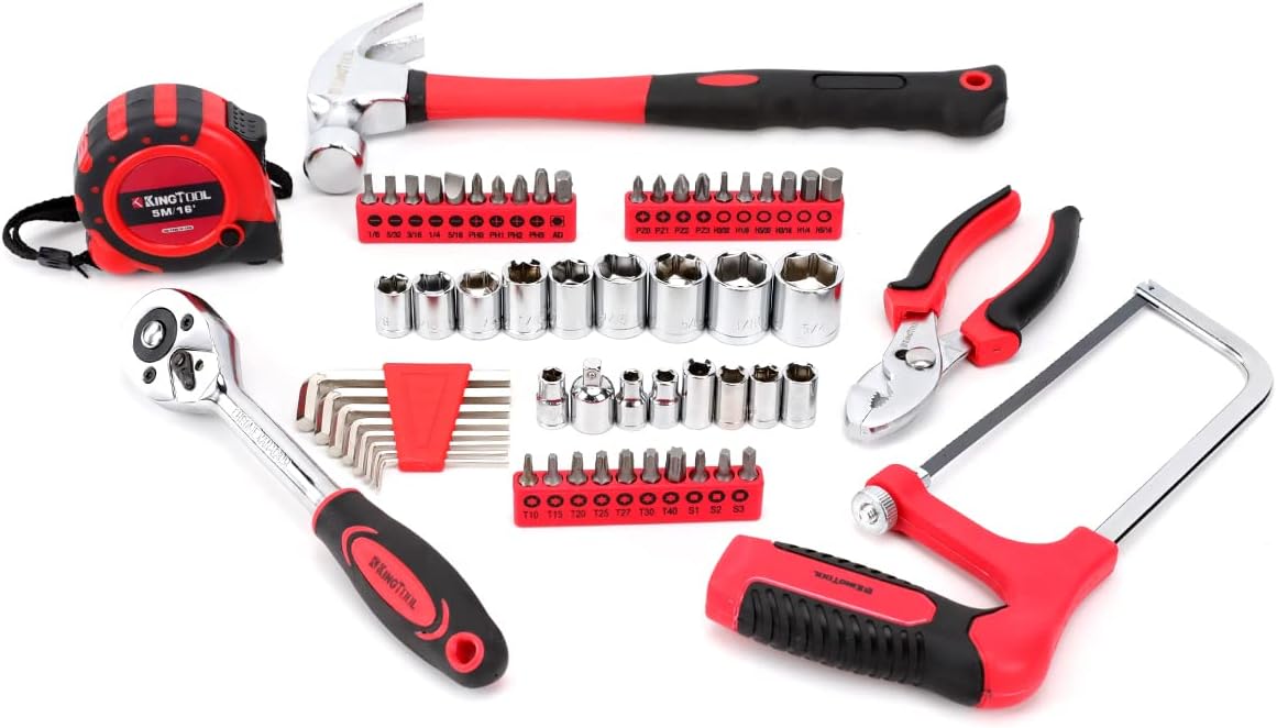KINGTOOL Home Tool Set Kit - 286 PCS Home Auto Repair Tool Kit with Rolling Tool Box, Mechanic Tool Sets with 21V Max Cordless Power drill, Perfect for Homeowner, Diyer, Handyman