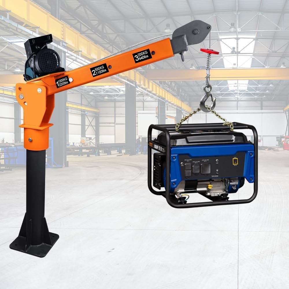 1100lb Folding Dismountable Household Hoist Truck Crane with Electric Hoist (110V) 880lb Pulling Force, Jib Cranes for Factory, Warehouse, Construction