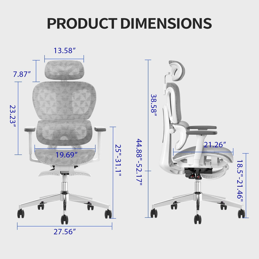 Ergo3D Ergonomic Office Chair High Back Mesh Desk Chair with 3D Adjustable Armrests, Wheels, for Home and Office (Black)