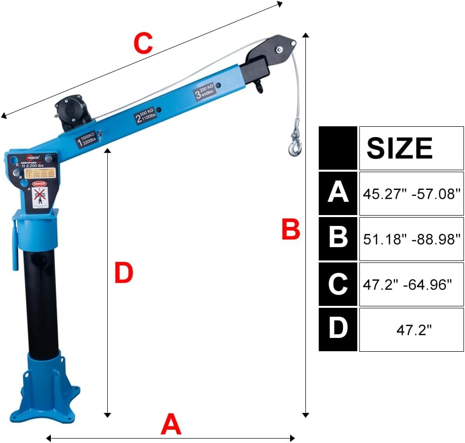 Pismire Winch Versatile 0.5T Folding Truck-Mounted Bed Crane Hoist Lift Pickup with Electric Winch 3500 lb 12V, Painted Steel 1100 lb Pickup 360掳 Swivel Base