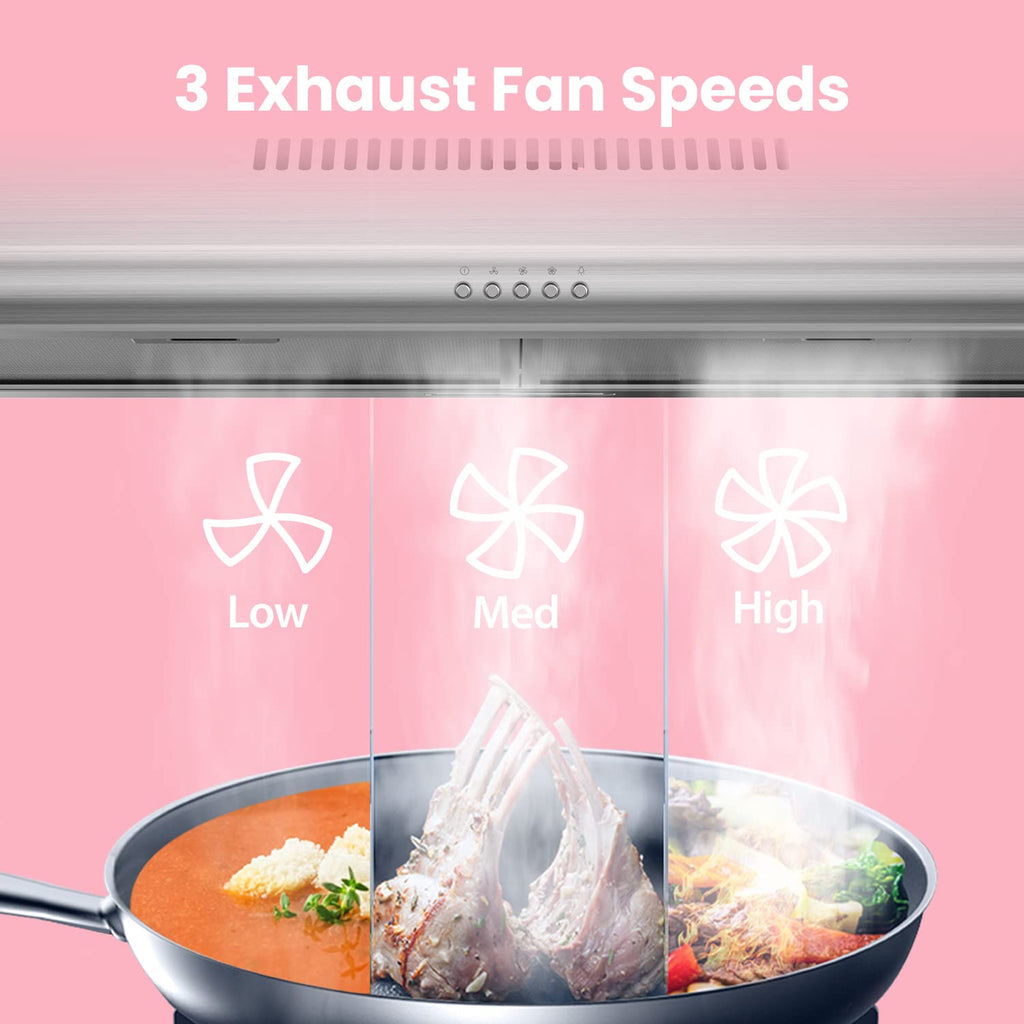 Comfee 30 inch Under Cabinet Ducted/Ductless Convertible Slim Vent Durable Stainless Steel Kitchen Reusable Filter