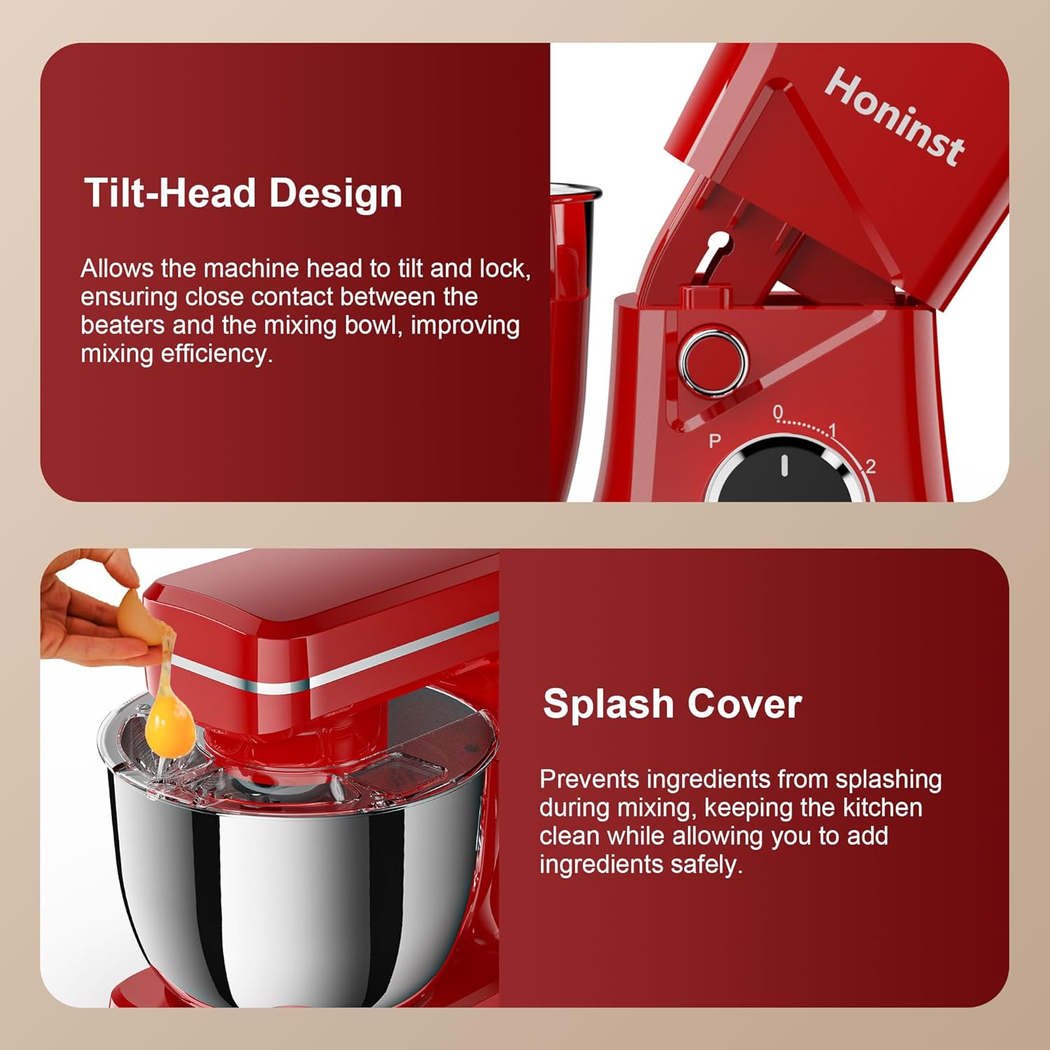 10-Speed Stand Mixer with 8-in-1 Splash Guard, Tilt Head, 6-Quart Stainless Steel Bowl + Dishwasher-Safe Dough Hook/Whisk/Blender/Scraper