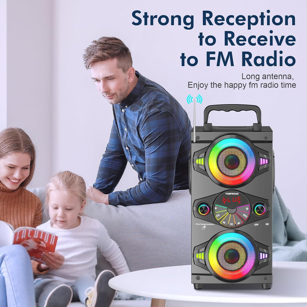 Speakers, 60W Portable Wireless Loud Outdoor Home Party Bluetooth Speaker with Subwoofer, FM Radio, LED Colorful Lights, Microphone, Remote and Big Powerful Stereo Deep Bass Sound Boombox