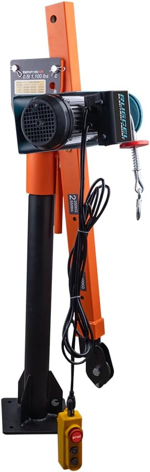 1100lb Folding Dismountable Household Hoist Truck Crane with Electric Hoist (110V) 880lb Pulling Force, Jib Cranes for Factory, Warehouse, Construction