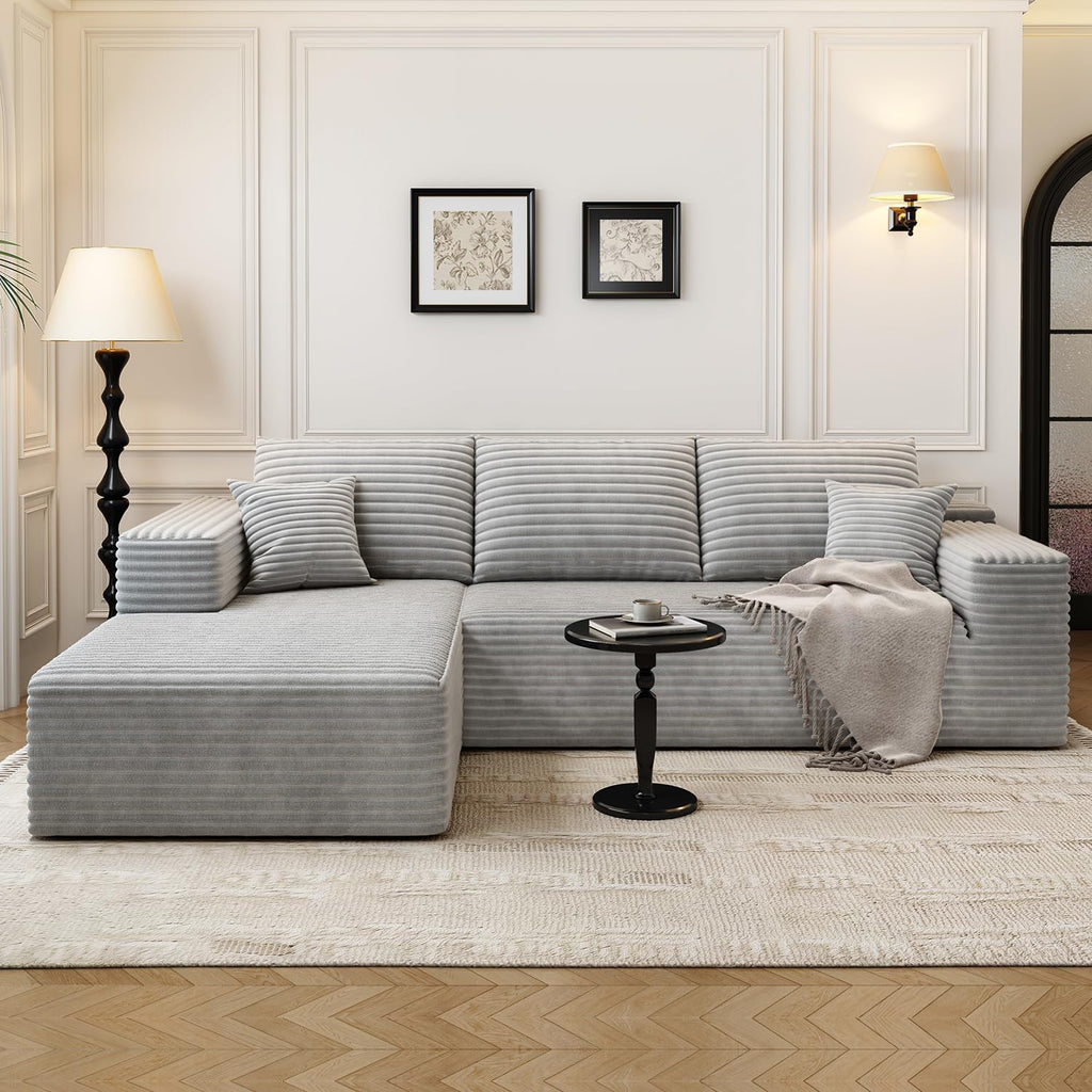 107.5" Cloud Modular Sectional Sofa Couch with L-Shape Chaise,Modern Minimalist Upholstered Couches for Living Room Bedroom,Deep Seat Corner Couch，No Assembly Required (Black,Left Facing Chaise)