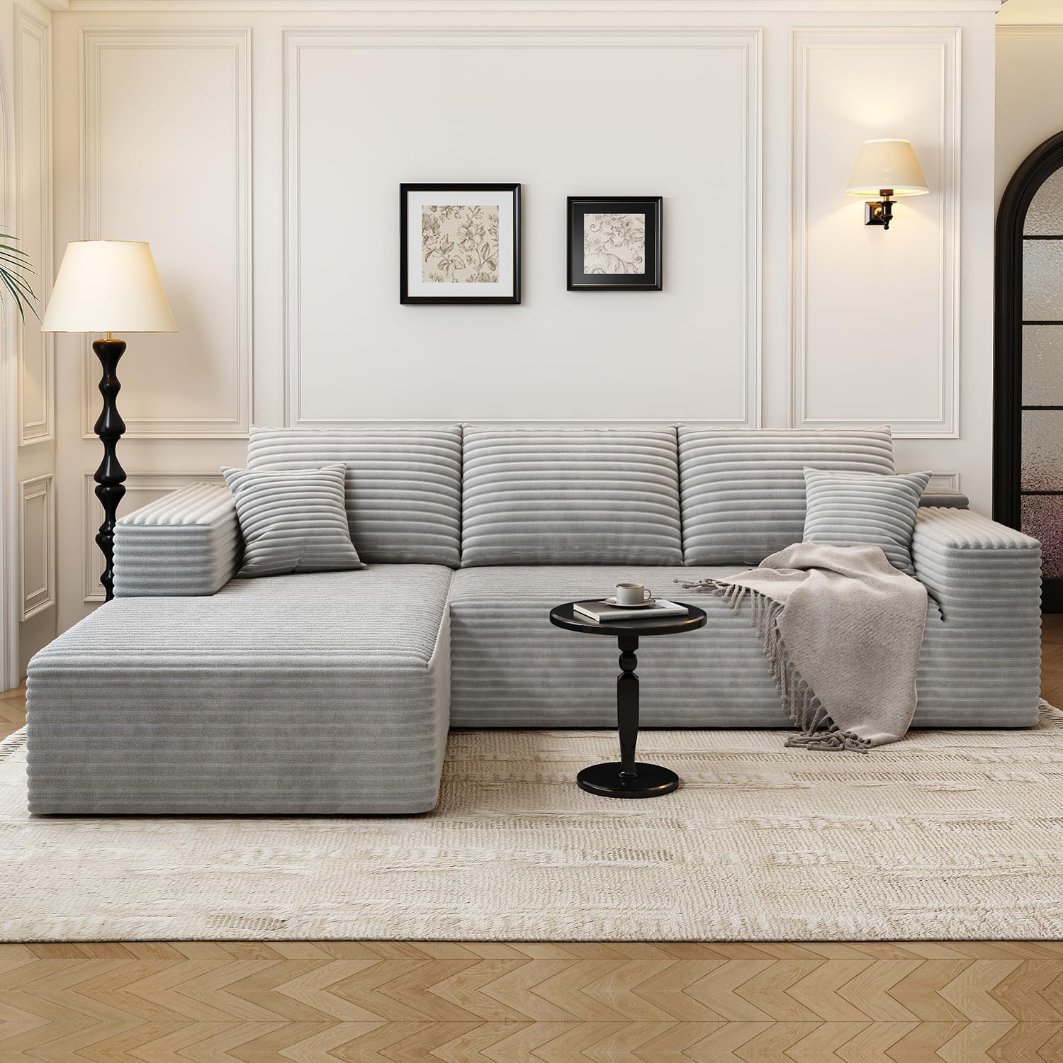 107.5" Cloud Modular Sectional Sofa Couch with L-Shape Chaise,Modern Minimalist Upholstered Couches for Living Room Bedroom,Deep Seat Corner Couch，No Assembly Required (Black,Left Facing Chaise)