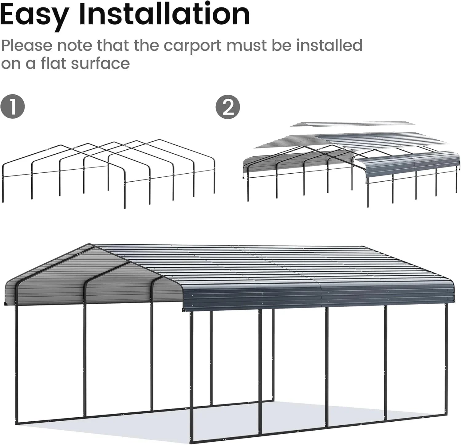 10'x15' Heavy Duty Metal Carport Outdoor Garage Car Shelter Shade with Heavier Frame