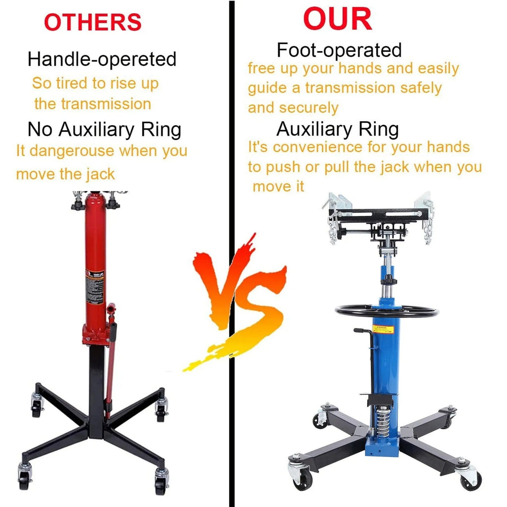1660 Pounds Hydraulic Car Transmission Jack Vertical Lift with 360掳 Swivel Wheel Pedal ,Blue,33"-70"(0.75Ton)