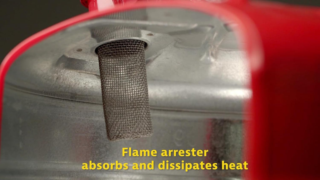 Justrite 5-Gallon Type II Red Safety Gas Can OSHA-Approved Steel Fuel Container with Flame Arrester, Self-Closing Lid & 1" Flexible Spout (7250130)