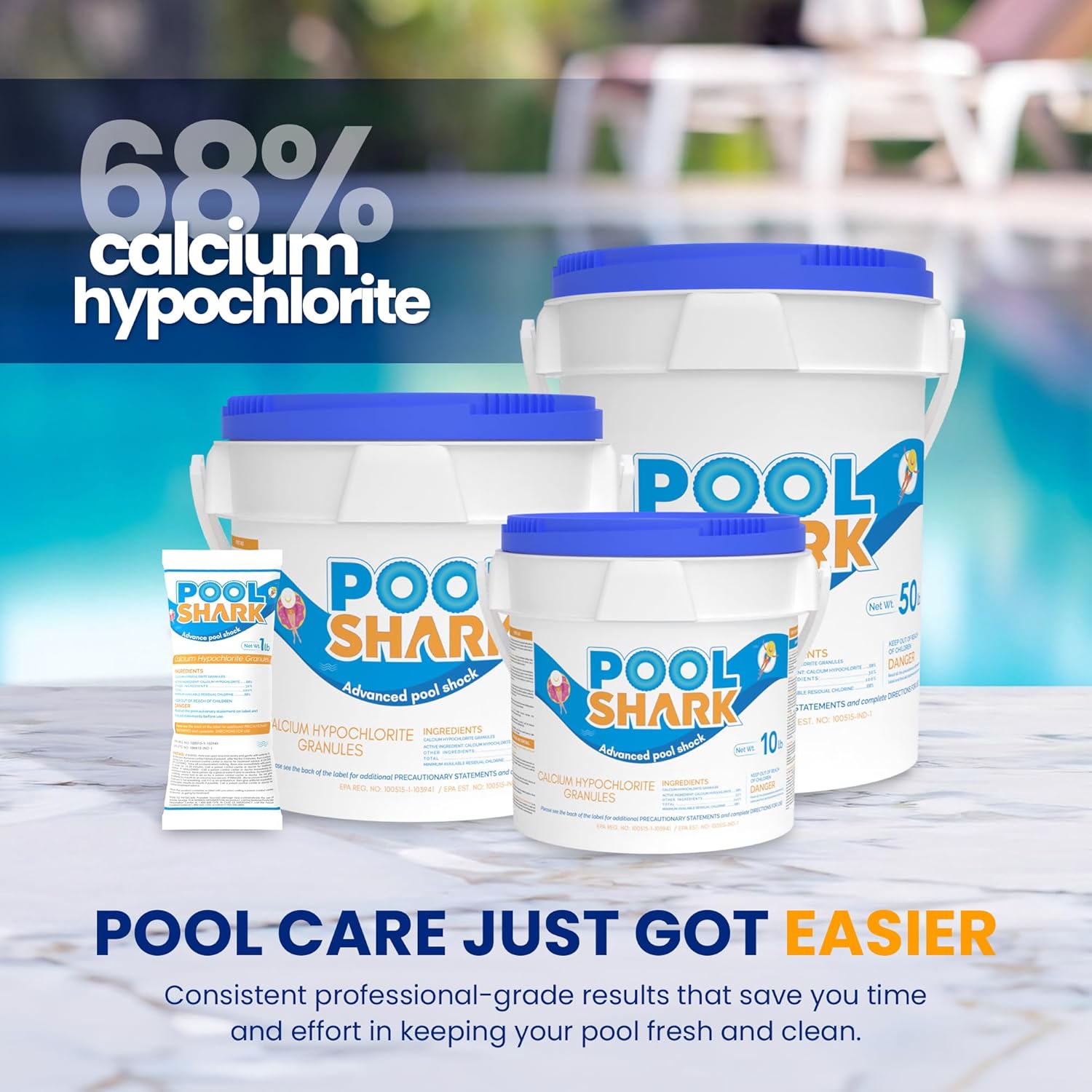 68% Calcium Hypochlorite Pool Shock for Swimming Pools - Chlorine Granules Swimming Pool Shock 50 lbs Bucket - Pool Chlorine for Inground and Above Ground Pool Treatment, Saltwater (50lbs)