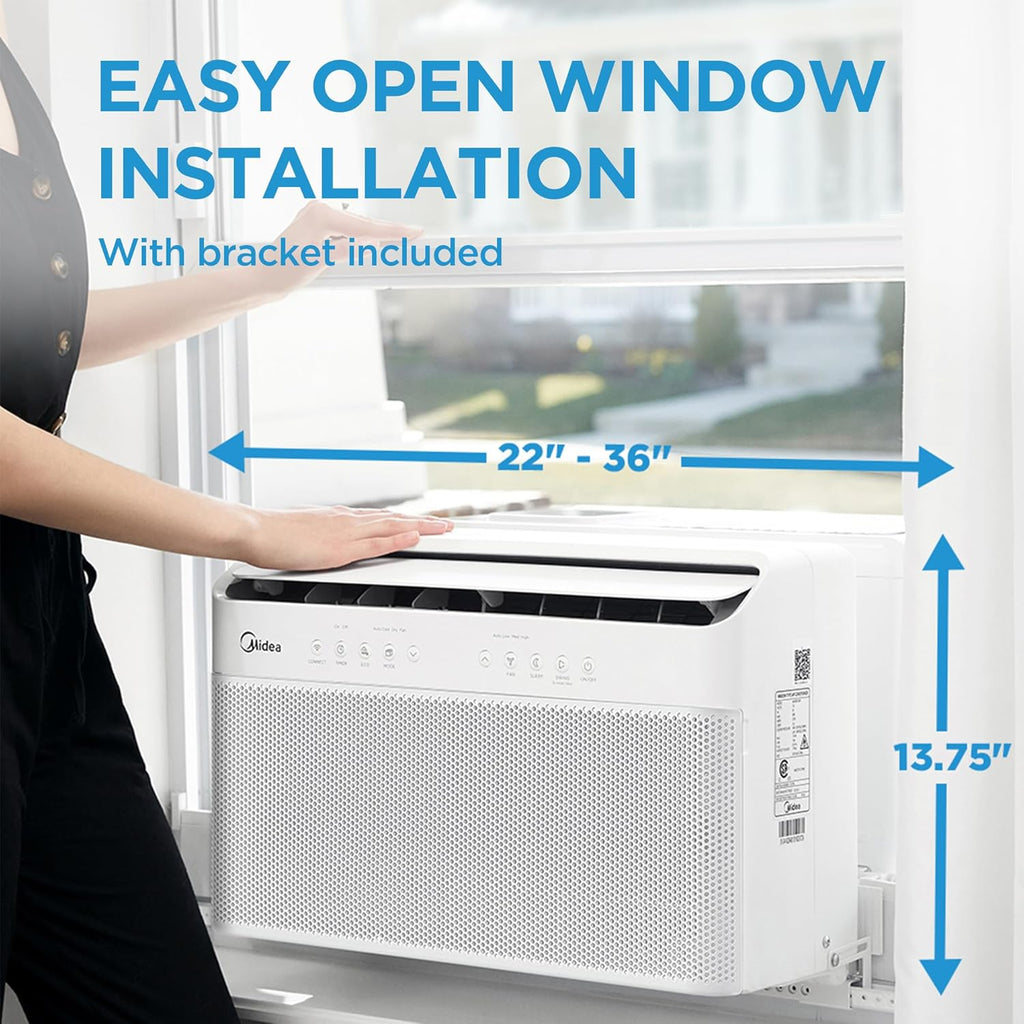 8,000 BTU U-Shaped Smart Inverter Air Conditioner – Cools up to 350 Sq. Ft., Ultra Quiet with Open Window Flexibility, Compatible with Alexa, 35% Energy Savings, Remote Control (Renewed)