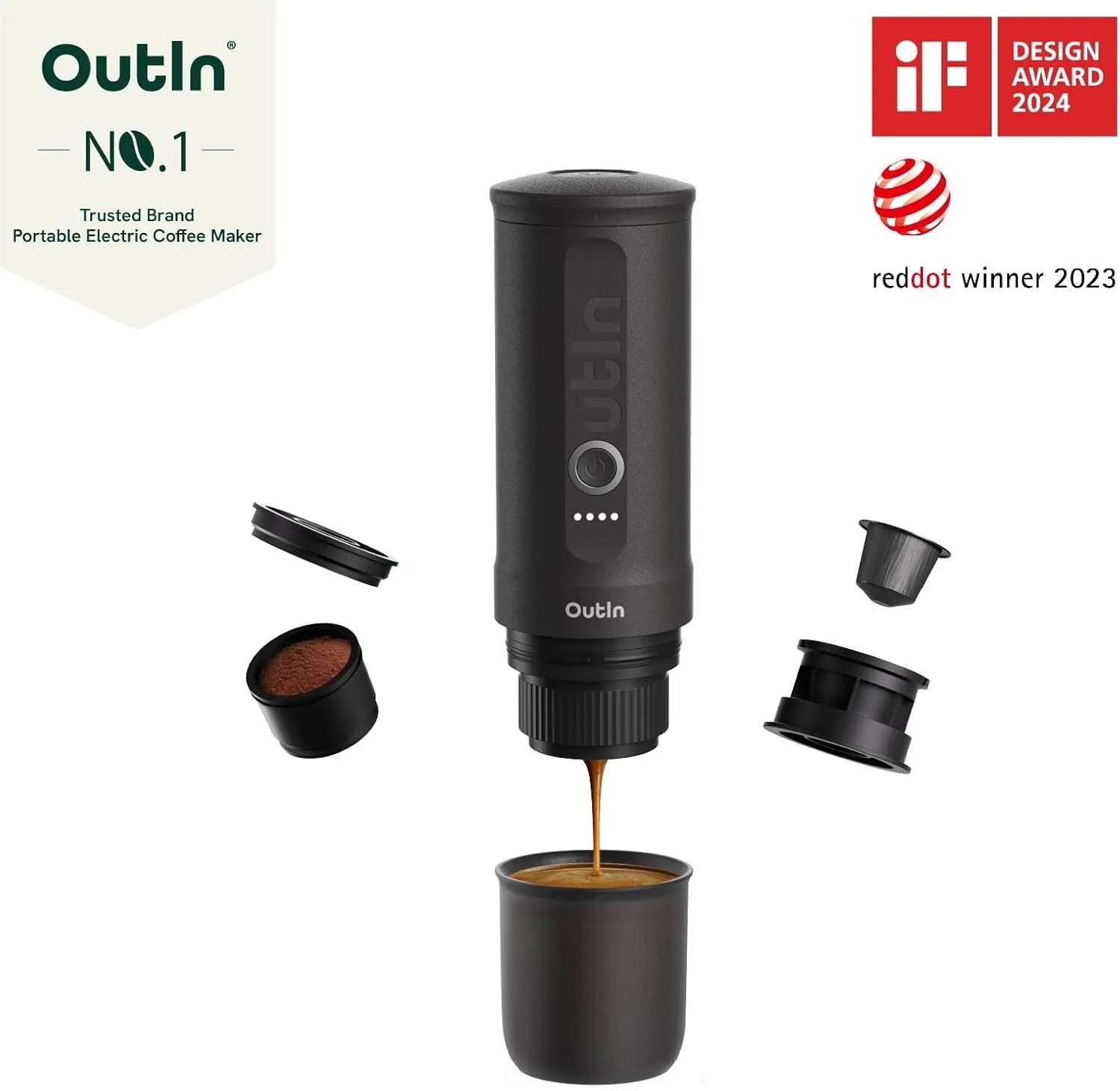 Nano Portable Electric Espresso Machine, Travel Coffee Maker for Camping, Car Coffee Maker Self-Heating with USB-C, With Ground Coffee & NS Capsule for RV, Hiking, Office