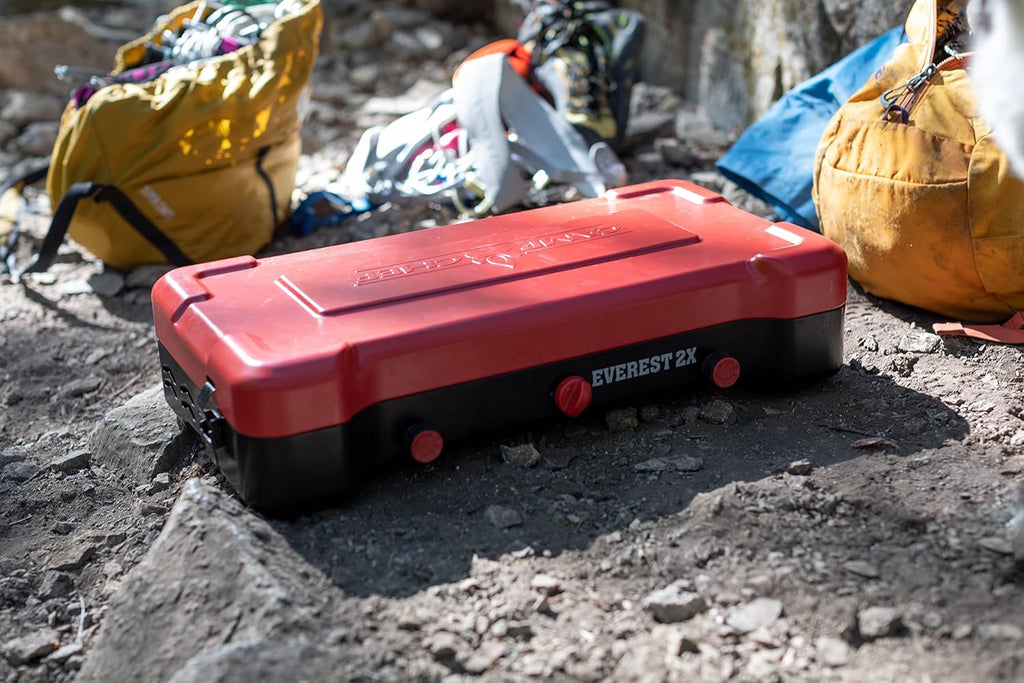 Camp Chef Mountain Series Everest 2X - High Output Two-Burner Camp Stove - Lid Doubles as Windscreen - Portable Cooking Stove - For Outdoor Cooking - 20,000 BTU Burners - 215 Sq In Cooking Area