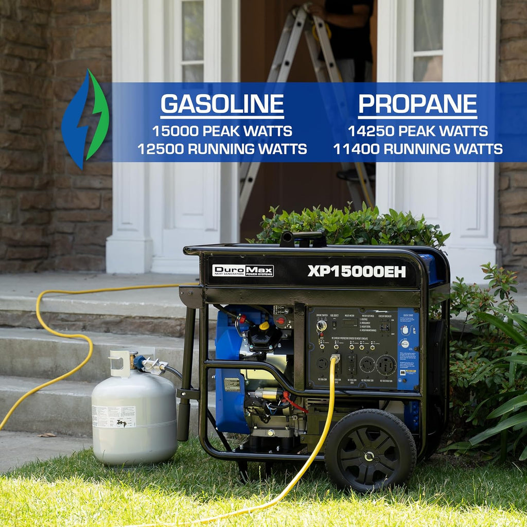 DuroMax XP13000EH 13,000-Watt Dual Fuel Portable Generator - Gas & Propane, Electric Start, Whole Home Backup Power, Transfer Switch Ready, RV & Emergency Ready