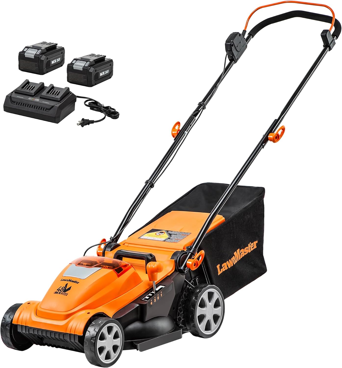 LawnMaster Cordless 13-Inch Lawn Mower 24V Max with 2X4.0Ah Battery and a Charger