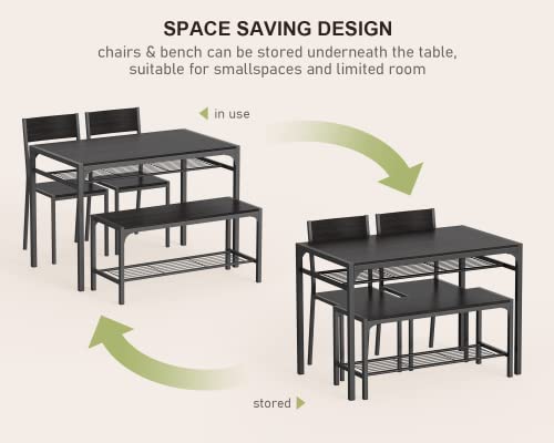 Gizoon Kitchen Table and 2 Chairs for 4 with Bench, 4 Piece Dining Table Set for Small Space