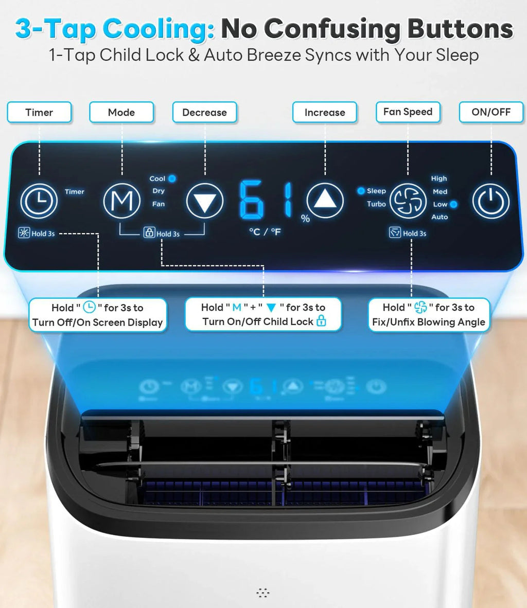 14,000 BTU Portable Air Conditioner Cools Up to 700 Sq.Ft Auto-Evaporation Low Noise Portable