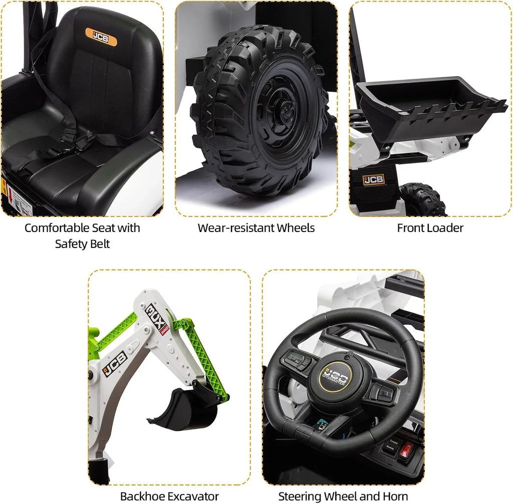 12V JCB Ride On Excavator Ride on Toys for Kids 4-8 Electric Car for Kids with Tractor