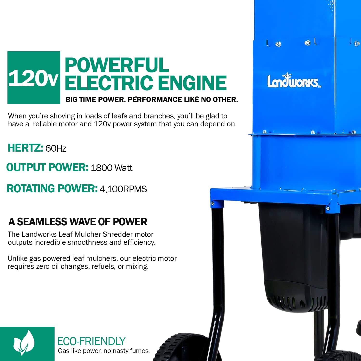 Landworks Leaf Mulcher Shredder Electric Green and Waste Management Heavy Duty 120V AC 11" Inch Cutting Blade .5" Inch Cutting Capacity for Leaves, Grass, & Clippings