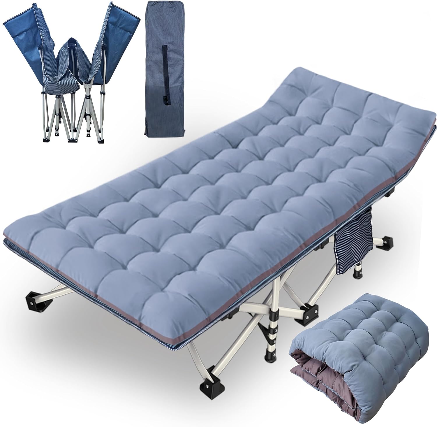 2 Pack Camping Cot with Mattress Comfortable Cot Bed Folding Cot Heavy Duty Cots for Sleeping with Carry Bag for Adults Kids Guest Bed Outdoor Indoor Home