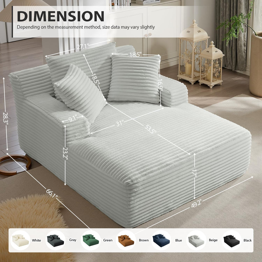 50 Inch Chaise Lounge Chair Indoor, Oversized Corduroy Upholstered Boneless Sofa Bed, Deep Seat Sleeper Couch Reading Chairs, Cloud Sofas Couches for Living Room, No Assembly Required (Dark Grey)