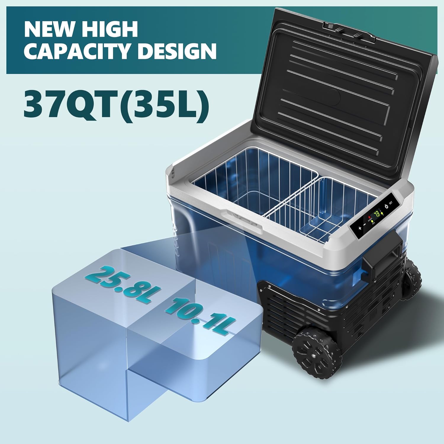 EUHOMY 12 Volt Refrigerator, 37QT(35L) Electric Cooler, Portable Freezer 12V/24V DC 110-240V AC, 12V Fridge -4 ~68 , 12V Cooler with Wheels & 2 Baskets for Travel, Truck, Boat, Camping