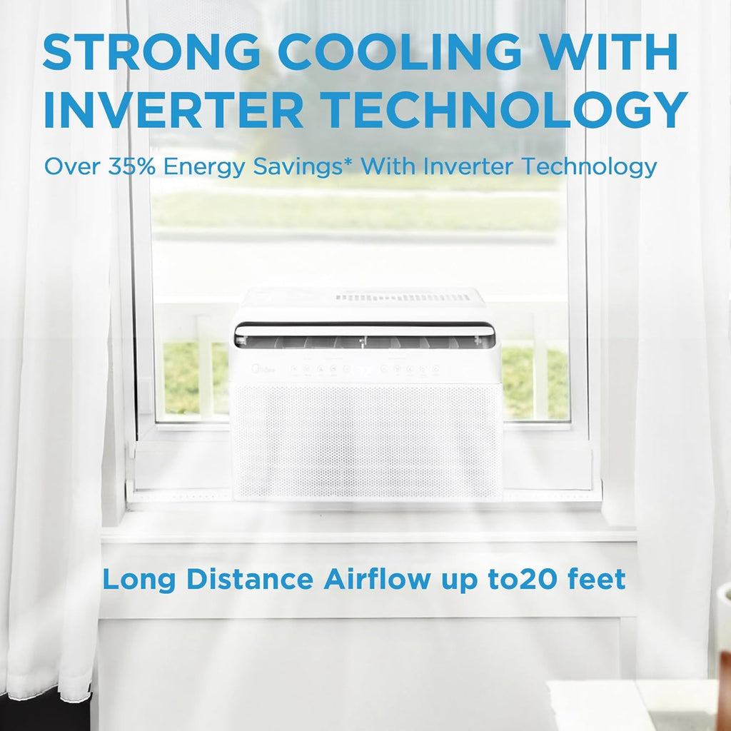 8,000 BTU U-Shaped Smart Inverter Air Conditioner – Cools up to 350 Sq. Ft., Ultra Quiet with Open Window Flexibility, Compatible with Alexa, 35% Energy Savings, Remote Control (Renewed)